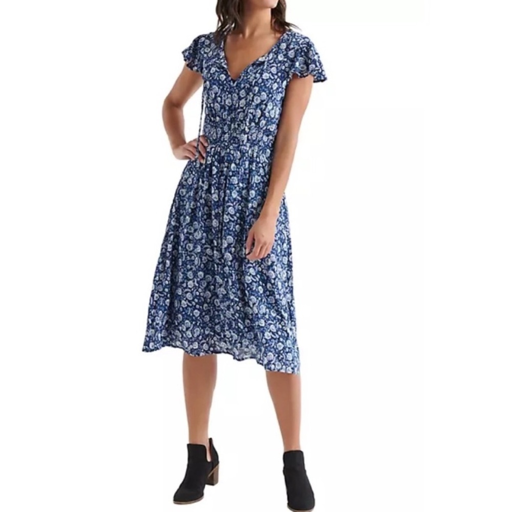 Lucky Brand Olivia Blue Floral Blue Dress 2X